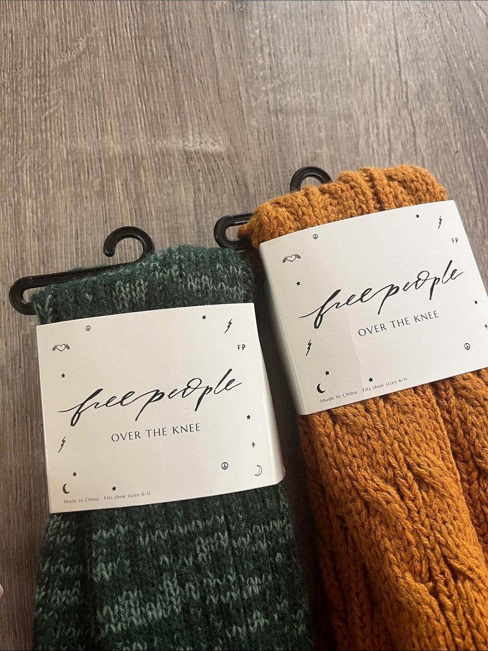 Free People Over-the-Knee Socks in Forest Green and Mustard one size bundle - Picture 2 of 4